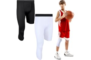 Hercicy 2 Packs Boys' Youth 3/4 One Leg Compression Tights Basketball Leg Sleeve Leggings Pants Athletic Base Layer