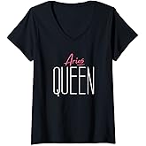 Womens Aries Queen / Classy Aries Woman Birthday Astrology Sign V-Neck T-Shirt