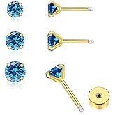 3Pairs CZ Stud Flat Screw Back Earring Studs for Women, Handmade 20G Hypoallergenic Screw Back Cartilage Helix Piercing Stud Earrings