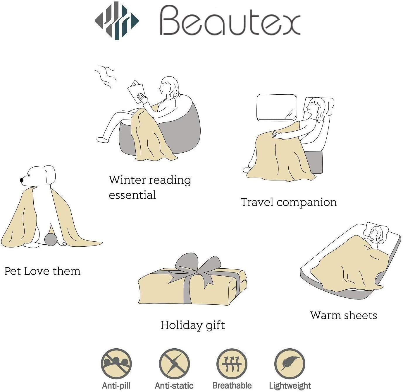 BEAUTEX Sherpa Fleece Blanket Twin Size, Super Soft Warm Buffalo Plaid Plush Gig Blankets, Lightweight Cozy Fuzzy Blanket for Couch Sofa Bed (Black, 60" x 80"): Kitchen & Dining