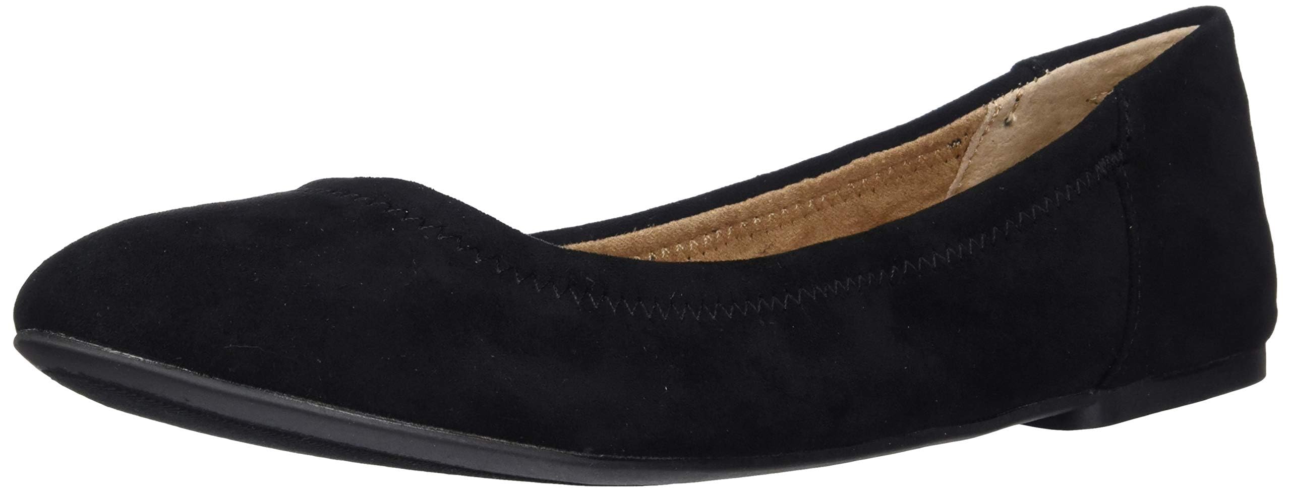 Photo 1 of Amazon Essentials Women's Belice Slip On Ballet Flat, Black Microsuede, 9 Wide