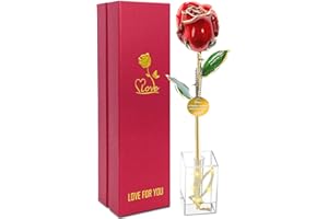 ICREER 24k Gold Rose Valentines Day Gifts for Her Women,Real Rose Dipped 24K Gold,Best Gifts for Valentines Day Christmas Birthday Anniversary for Women,Mom,Grandma(Red,Crystal Stand)
