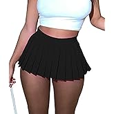 SEMATOMALA Women's Solid Pleated Short Sexy Club Mini Skirt Elastic Waist Y2K Girls Tennis Skater A-line Cheer Skirt