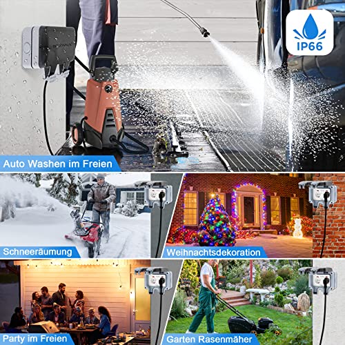 Outdoor Socket IP66 Waterproof Socket with Switch Indicator Light, Wall Socket Wet Room Surface-Mounted Protective Contact Garden Socket Dustproof Weatherproof Outdoor Socket with Hinged Lid