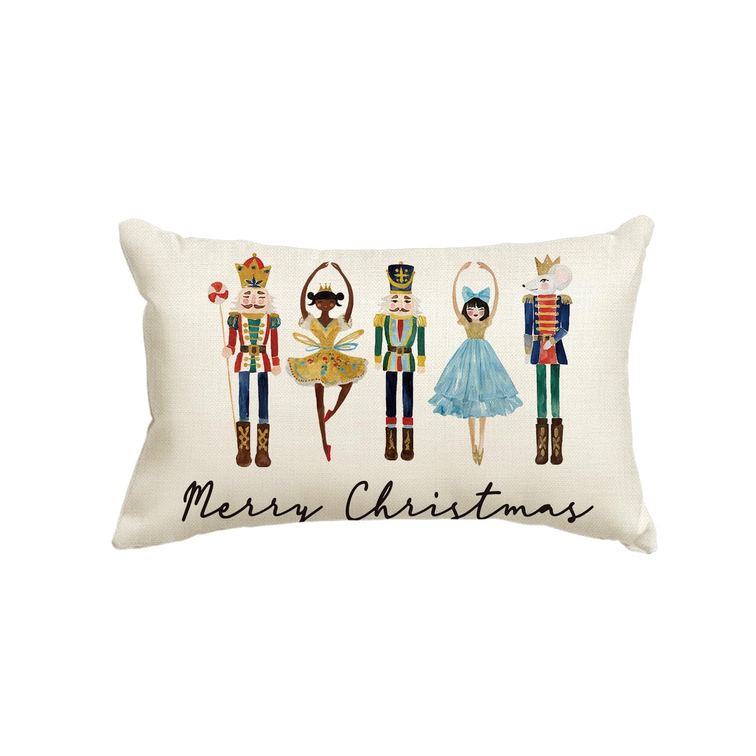 Artoid Mode Watercolor Nutcrackers Balls Merry Christmas Cushion Cover, 30x50 cm Winter Decorative Pillow Case Cover Sofa Living Room Outdoor Decor