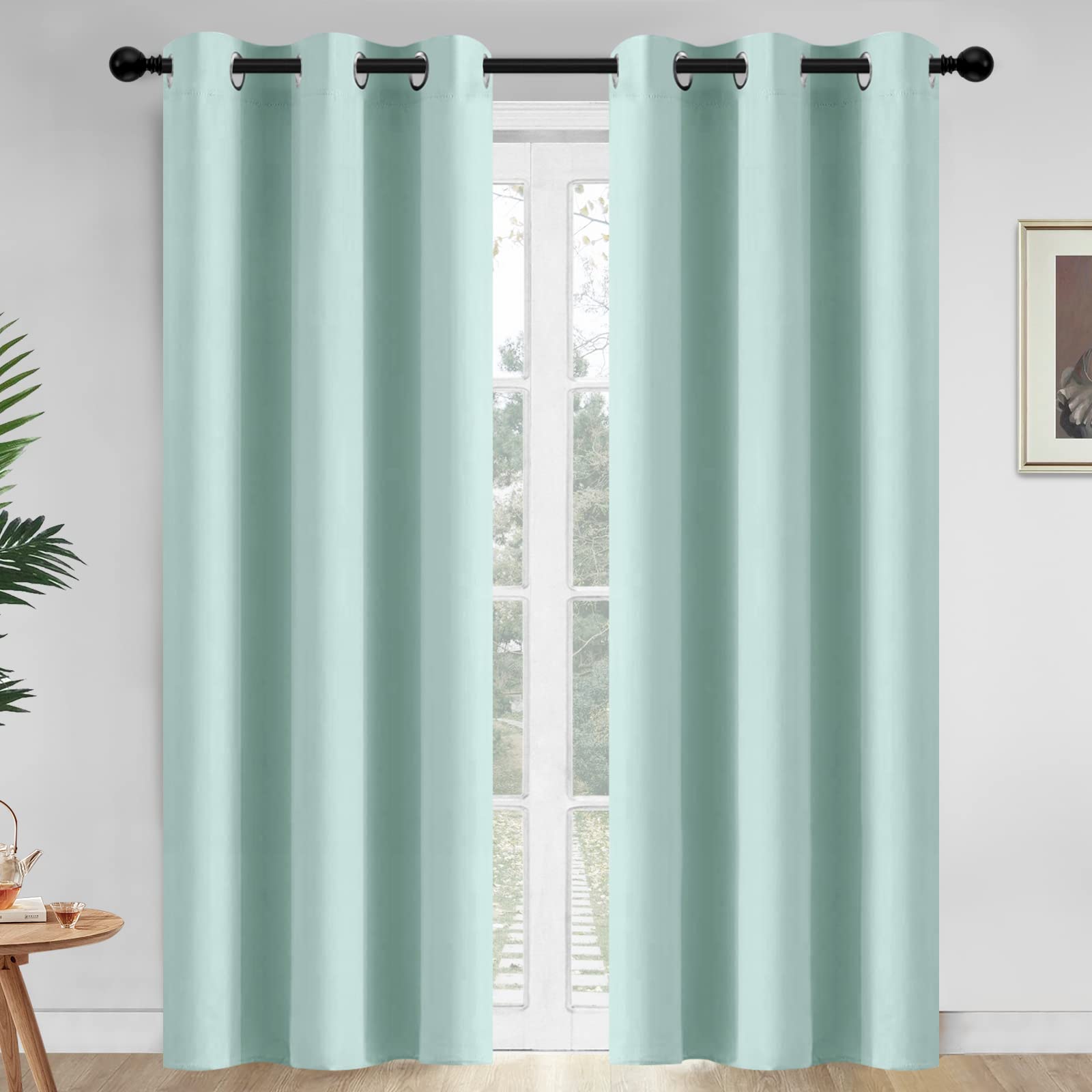 Yakamok Blackout Curtains Room Darkening Thermal Insulated Window Panels,Solid Grommet Top Drapes for Bedroom/Living Room(42Wx84L, Aqua, 2 Panels) Image
