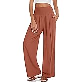 UEU Women's Linen Palazzo Pants Wide Leg High Waisted Lounge Casual Beach Pants with Pockets