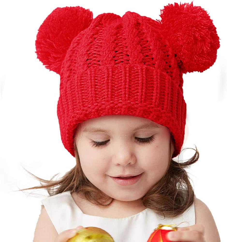 Kids Winter Hat Toddler Thick Warm Beanie with Knitted Pom