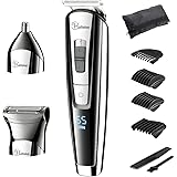 HATTEKER Waterproof Beard Trimmer Kit For Men 3 In 1 Body Grommer Kit Mustache Trimmer Cordless Hair Clippers Nose Hair Trimmer,LED Display,USB Rechargable,Best Gift