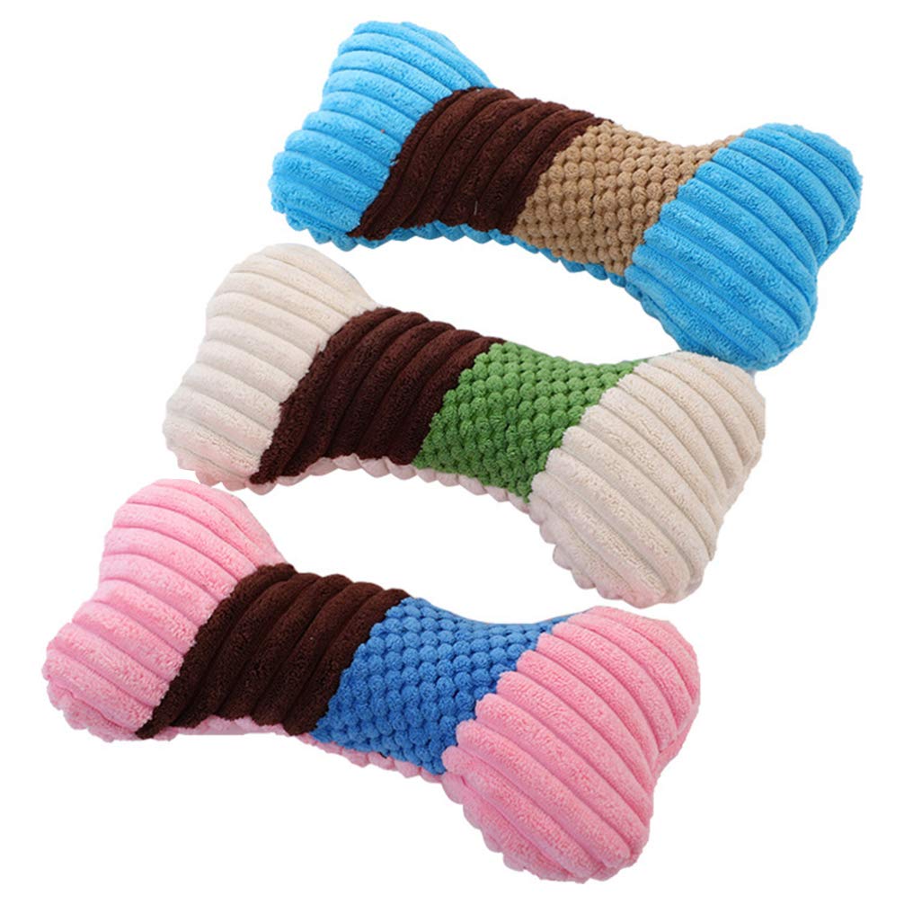POPETPOP 3pcs Dog Plush Squeaky Toys Interactive Toys Puppy Bone Shaped Pet Squeaky Toys Squeaker Bite Chewing Teeth Toys for Large Small Dogs