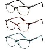 Kafirlo Bifocal Reading Glasses Women Cat Eye Blue Light Blocking Computer Reader Clear Top No Line Transition Ladies Eyewear