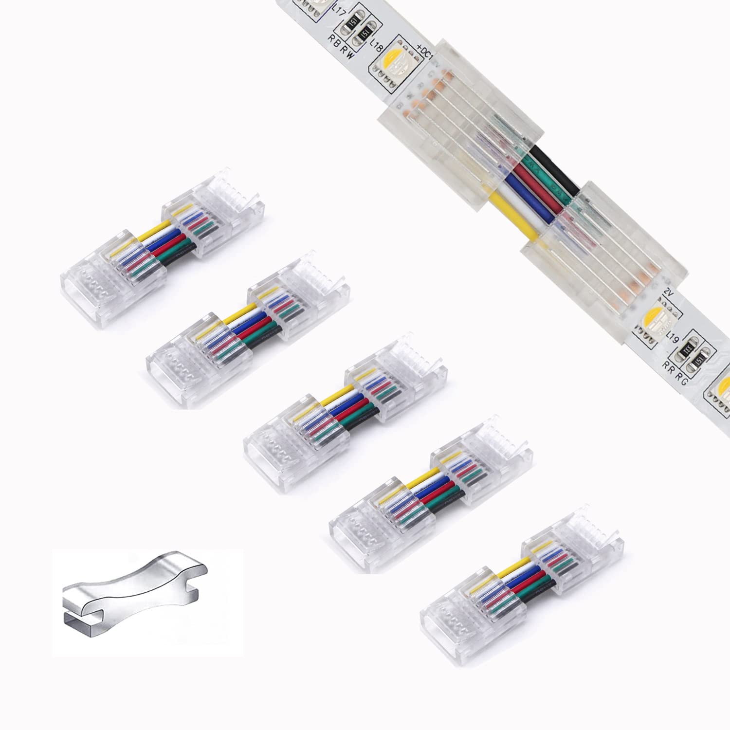 YUTOKEER 6-Pin 12mm RGBCCT LED Strip Connector - Solderless Adapter, H-Shape Connectors for LED Lights, 12-24V, 5 Pieces — image 1