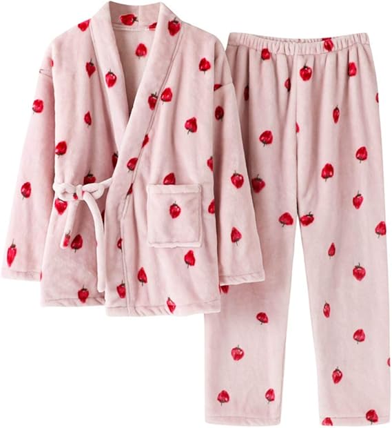 Amazon カタク パジャマ レディース かわいい 冬 暖かい フランネル もこもこ ふわふわ 柔らか 上下セット 長袖 部屋着 前開き ルームウェア パジャマ ルームウェアセット 通販