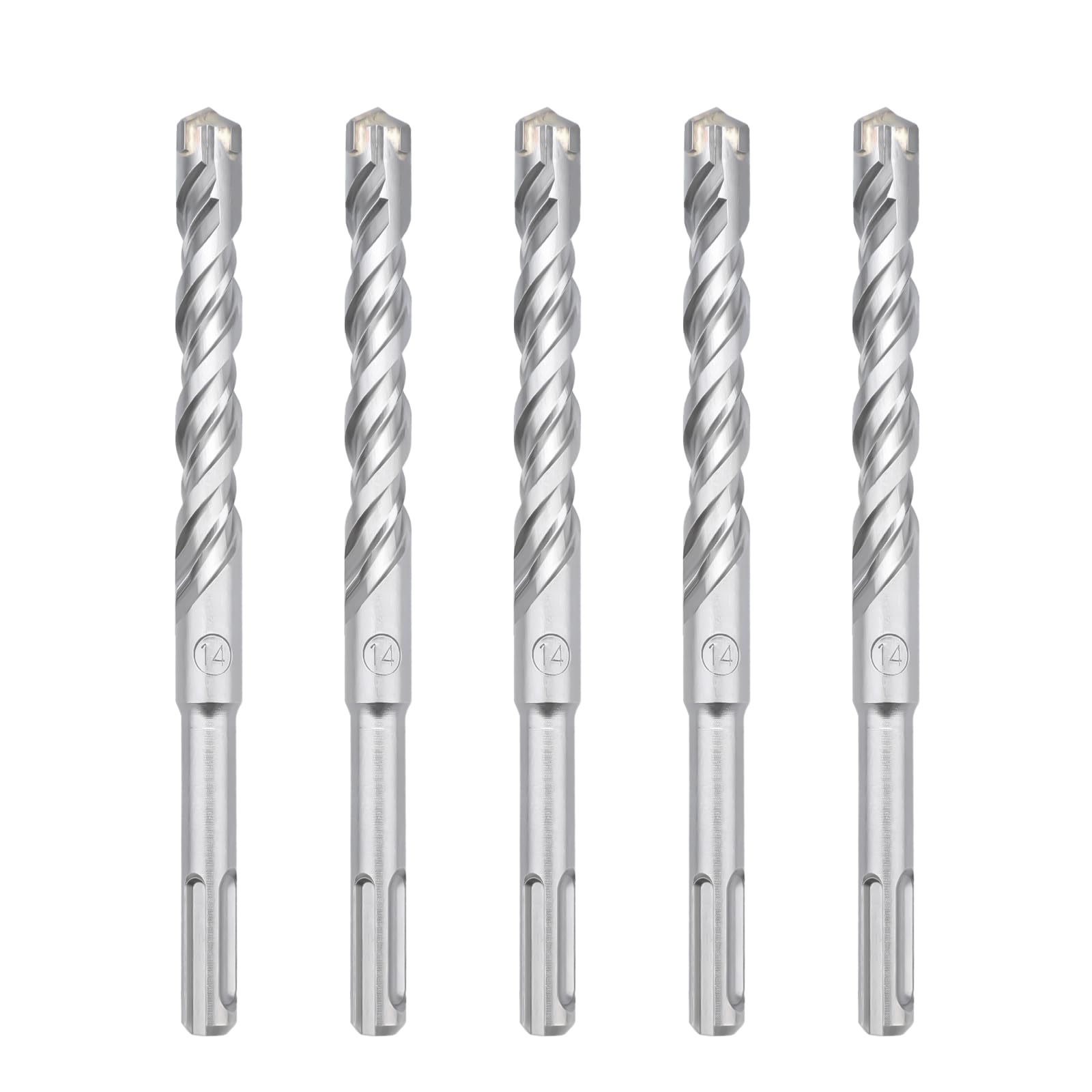 hsawbit 5PCS Masonry Drill Bits Set with SDS Plus Shank, 14mm x 160mm Hammer Drill Masonry Drills Tungsten Carbide Tip for Concrete, Brick, Cement Walls, Stone