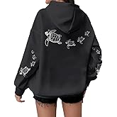 Lubpow Cute Sea Turtle Hoodies for Women Oversized Ocean Hoodie Aesthetic Graphic Sweatshirts Casual Fleece Pullover Tops