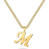 LUXEJEW Valentines Day Gifts for Him - Stainless Steel A-Z Initial Necklaces for Men Boys, Gold/Silver Cuban Link Chain Letter Pendant Necklace Jewelry Gifts 20+2 Inches