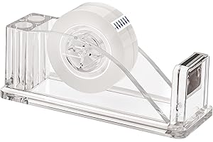JEFURE Transparent Acrylic Tape Dispenser, Non-Skid Tape Cutter Holder, Clear Tape Dispensers Bulk for Desk, Office, Home, School