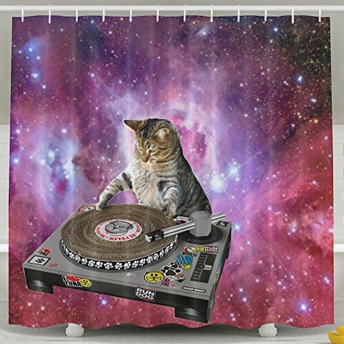 DJ Space Cat Odorless Waterproof Shower Curtains For Bathroom Premium 100% Polyester Fabric Decorative Bath Curtain Designs