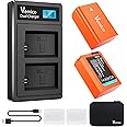 Vemico NP-FW50 Battery Charger Kit 2 X 1200mAh Replacement Battery with LCD USB-C Charger for ZV-E10,A6000,A6300,A7,A7 ii,A7s ii,A5100,A6400,A7s,A5000,A7r,SC-RX10 Cameras