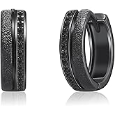 Black Hoop Earrings for Men Women 925 Sterling Silver 15mm Huggie Earrings Birthday Gifts for Dad Husband