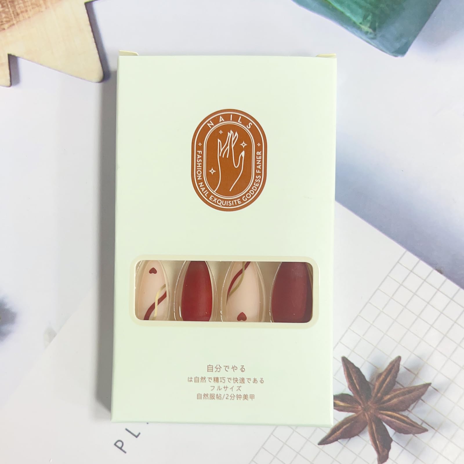 Valentine’s Day Press on Nails Almond Medium Fake Nails Red Heart Glue on Nails with Gold Stripes Design Glossy Full Cover Artificial Nails Cute Valentines Stick on Nails Almond False Nails for Women - Image 6