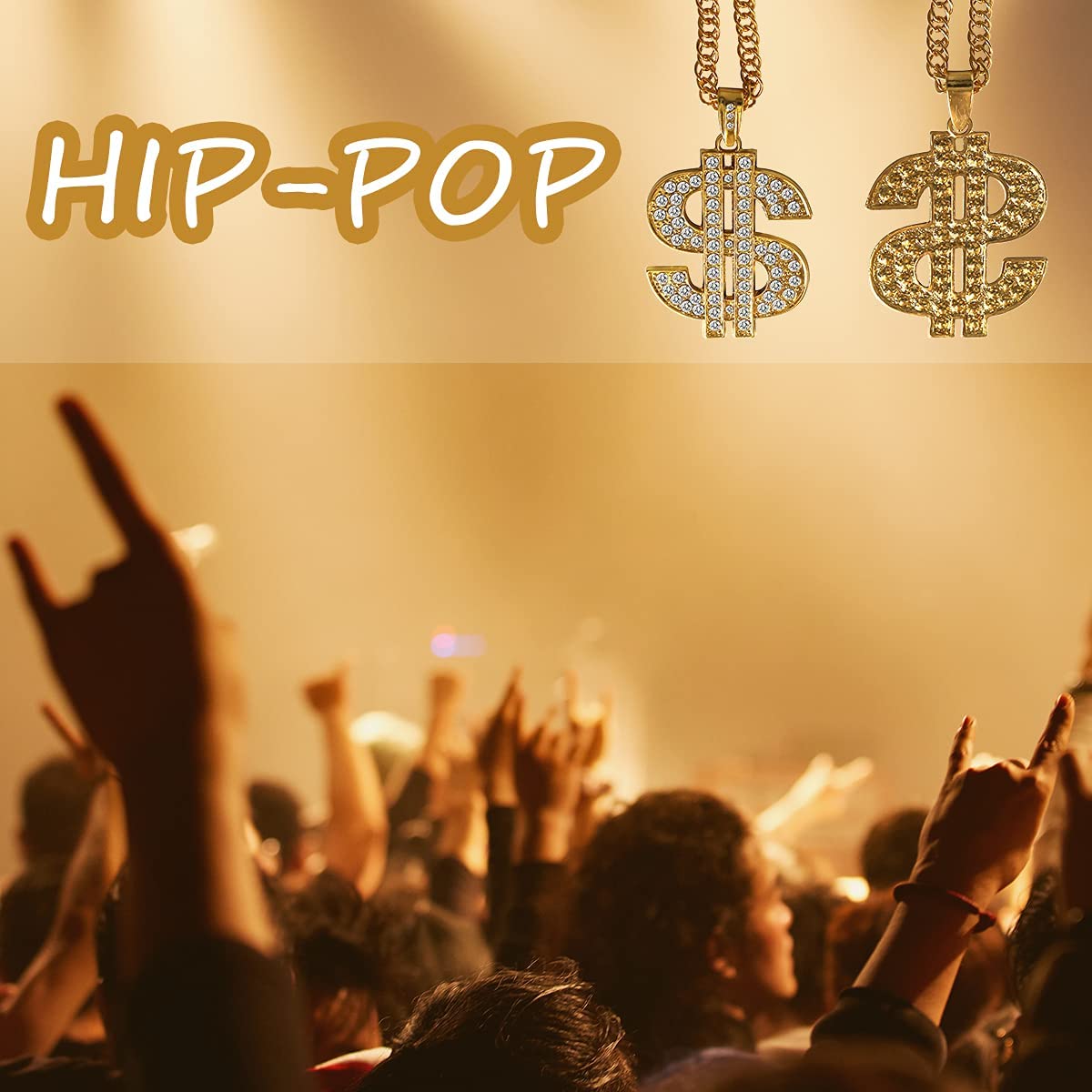 PinCute 18K Gold Plated Dollar Chain Necklace, Fake Gold Chain for Men, Dollar Sign Hip Hop Chain Necklace Pendant for Men and Women