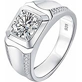 SweetJew Mens Moissanite Wedding Band 925 Sterling Silver Ring For Men 2cttw D Color VVS1 Clarity Brilliant Round Cut Promise Rings for Him Size 8-13