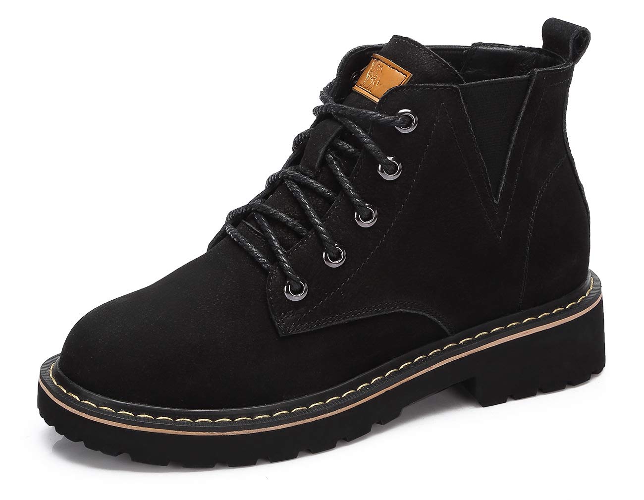 CAMEL CROWN Stiefeletten Damen Stiefel Leder Martin Boots Klassischer Schnürhalbschuhe Booties Warm Rutschfest Schwarz Khaki EU36-39