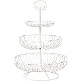 Juvale Countertop Fruit Bowl 3-Tier Wire Fruit Basket - 18.25 in Tall, White Metal, Classic Round Style - Space-Saving Kitchen Organizer & Produce Stand with Tool-Free Assembly & Carry Handle