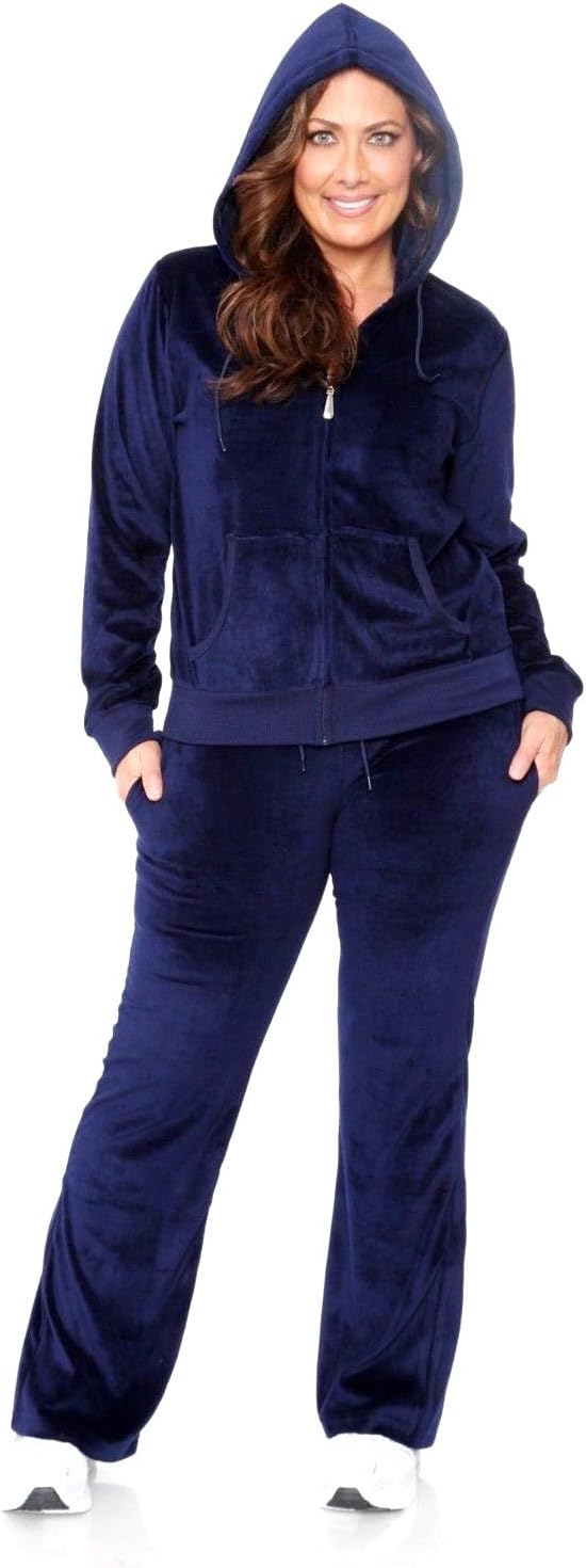 ROYALE LADYWomen's Plus Size Velour/fleece Zip Up Hoodie/TrackSuit Set Jogging PANTS