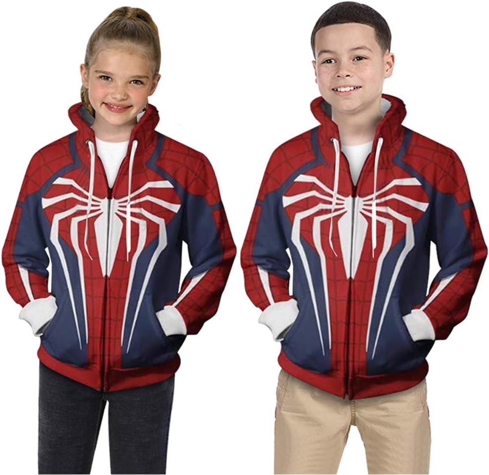 CHOICE99 Spiderman Zip Hoodie for Boys Girls Youth Children Hoodies Sweatshirts Costume Cosplay 3D Jackets Pullover Red