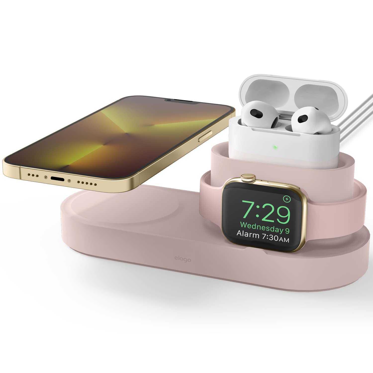 elago MagSafe Charging Station - Compatible with iPhone 17/16/15/14/13/12 Series, AirPods Pro/Pro 2, AirPods 4/3, All Apple Watch Series [Sand Pink] [Charging Cables Not Included]