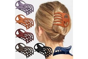 AHONEY Flat Claw Clips, 6 Pack Alligator Hair Clips for Women Thick Hair, 3.3inch Lay Down Clip Hair Styling Accessories for Women (6 Color)