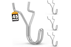 ELEAD 45-Piece Pegboard Hooks J-Hook, Silver J Hooks for Pegboard, Fits 1/8” & 3/16” Pegboards, Heavy Duty Peg Board Hooks fo