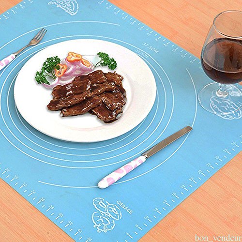 Silicone Pastry Mat Rolling Pin Mat with Measurements Nonstick Kneading Board for Rolling Dough Reusable Thicken Pad Pie Bread Cookie Sheet Baking Oven Mat Placement Pad(Pink and Blue)