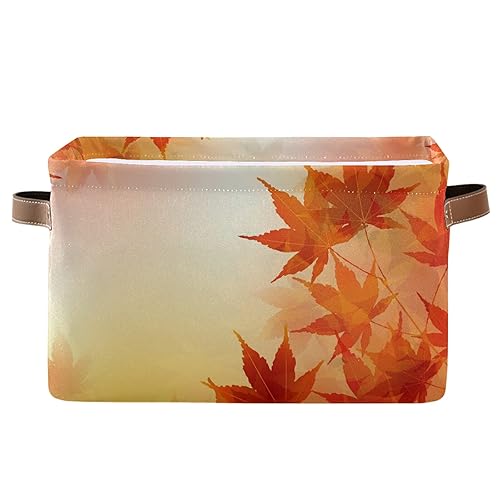 senya Thanksgiving Basket Fall Basket, Large Storage with Handles Thanksgiving Autumn Leaves Golden Maple Fabric Collapsible Storage Bins Organizer Bag for Storage