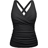 Firpearl Women Underwire Tankini Top Only Twist V Neck Swimsuits for Big Busted Ruched Tummy Control Bathing Suits Top