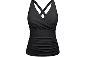Firpearl Women Underwire Tankini Top Only Twist V Neck Swimsuits for Big Busted Ruched Tummy Control Bathing Suits Top