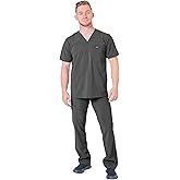 Banu Mens Scrubs Set - Stretch V-Neck Top & Straight Leg Pant with Drawstring Waistband, 11 Pockets