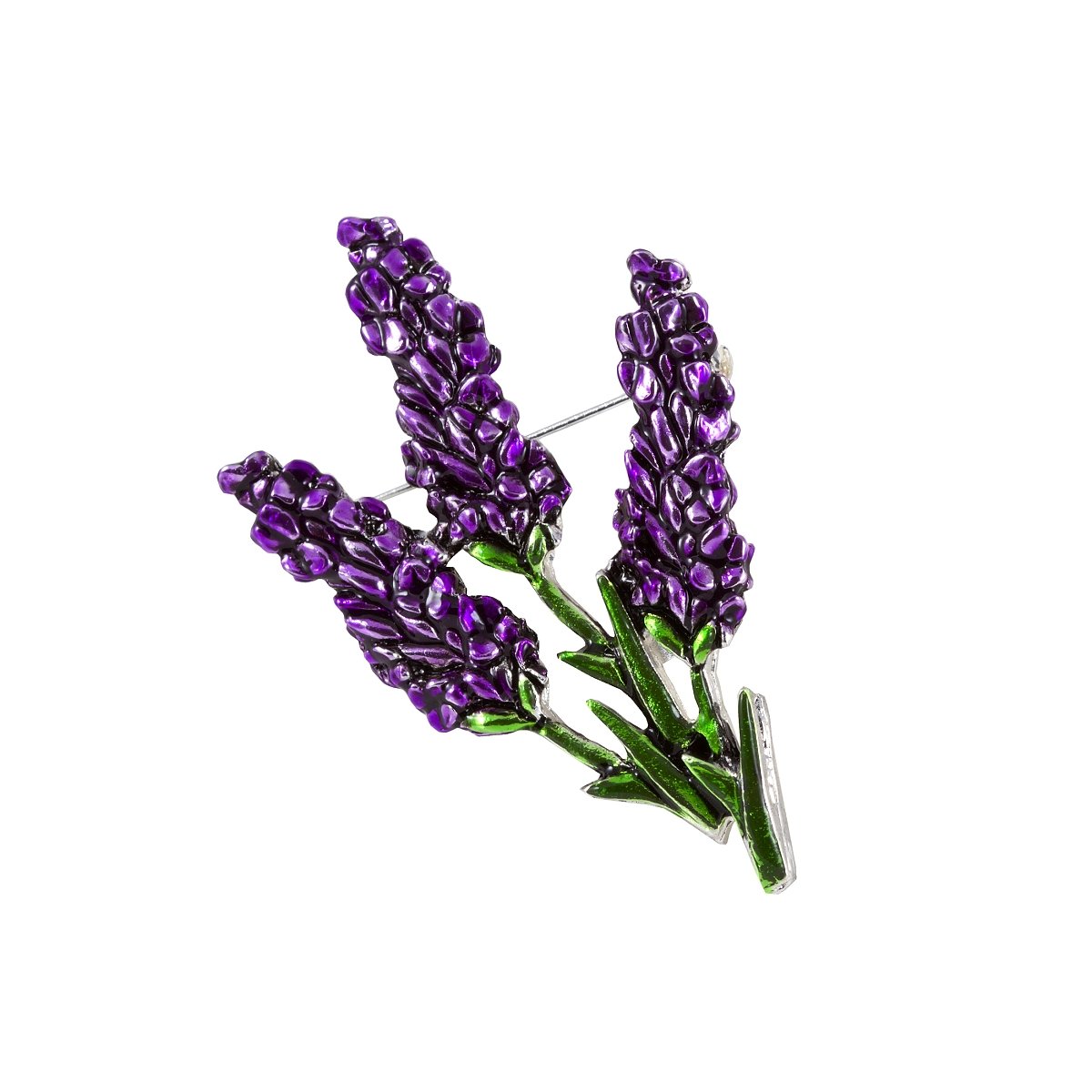 Bijou Art Lavender Brooch Pin Enamel Brass Silver Plated
