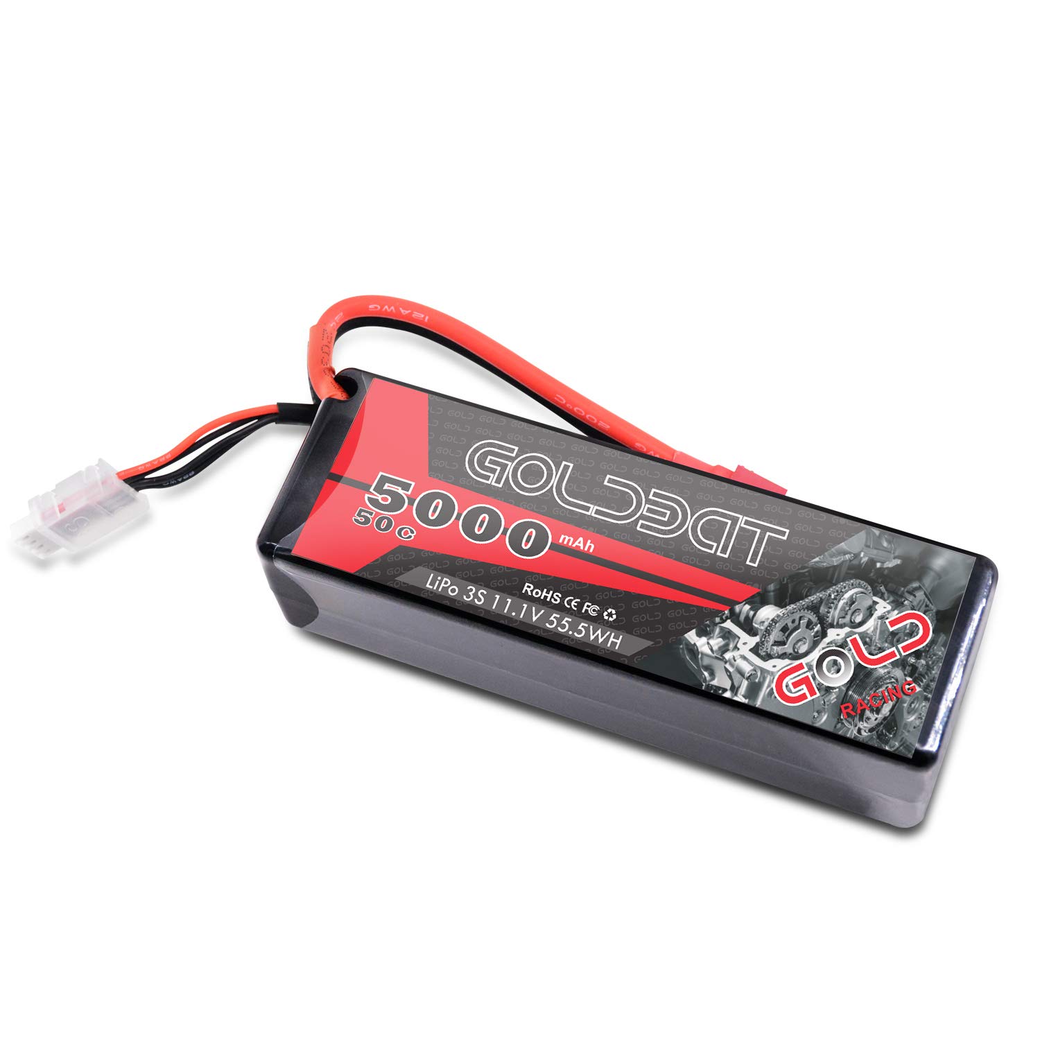 GOLDBAT 11.1V 5000mAh 3S 50C Lipo RC Battery Pack Hard Case with Deans T Connector for E-maxx Axial RC Car Truck Buggy Truggy Hobby