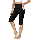 AOBUTE Womens Swim Capris Pant Sun Protection High Waisted Swimming Leggings with Pockets (No Lining)