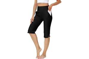 AOBUTE Womens Swim Capris Pant Sun Protection High Waisted Swimming Leggings with Pockets (No Lining)