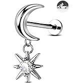 Jewseen 316L Surgical Steel 16g Internally Threaded Flat Back Earrings Moon Cartilage Stud Helix Earrings Tragus Piercing Jewelry for Women