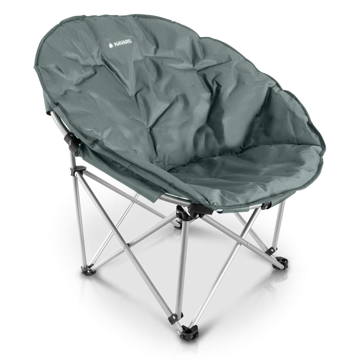 Navaris Folding Moon Chair - Foldable Round Padded Seat for Adults or Kids - Perfect for Garden, Camping, Travel, Occasional Use - Size S, Grey