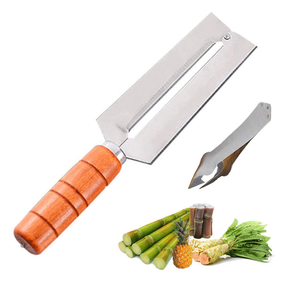 SUPER ZR Pineapple Peeling Knife Sugar Cane Peeler Knife Sugarcane Peeling Kinves Artifact Planing Knife -Stainless Steel-Natural Non-slip Wooden Handle