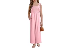 DOKOTOO KIDS Girls Jumpsuit Ruffle Sleeveless Smocked Wide Leg Romper One Piece Summer Outfits with Pockets