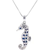 Jewelry Trends Ocean Seahorse Sterling Silver Pendant Necklace 18" Blue Paua Shell