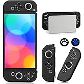 Switch OLED Case for Nintendo Switch OLED Model, Dockable Cover Soft TPU Protector Case for Switch OLED Grips & Console and Accessories with 2 Pcs Thumb Caps, Black