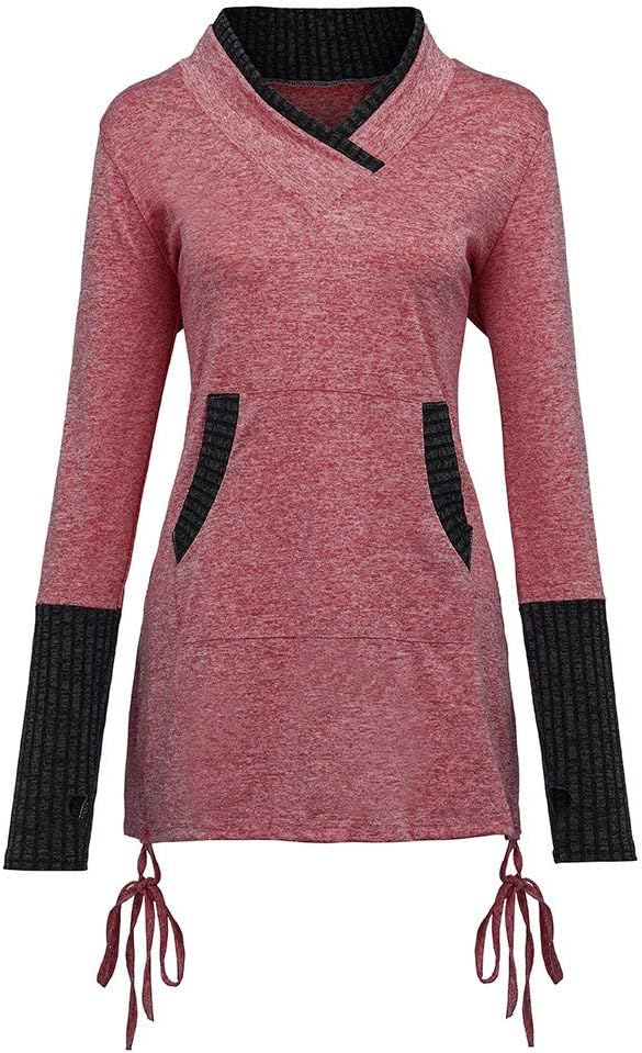 YKARITIANNA Women's Cozy Cowl Neck Space Dye Activewear Long Sleeves Shirts Sweatshirt with Pockets